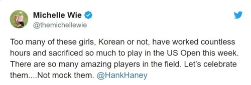 [사진]미셸 위 트위터 캡처,한국인·여자 골퍼 비하 발언을 비판하는 미셸 위의 트위터