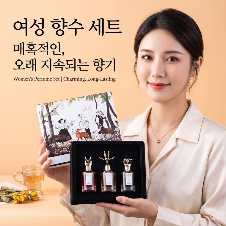 여우 사슴 디자인 여성 니치향수 3종, 지속력 좋은 우디 로즈향