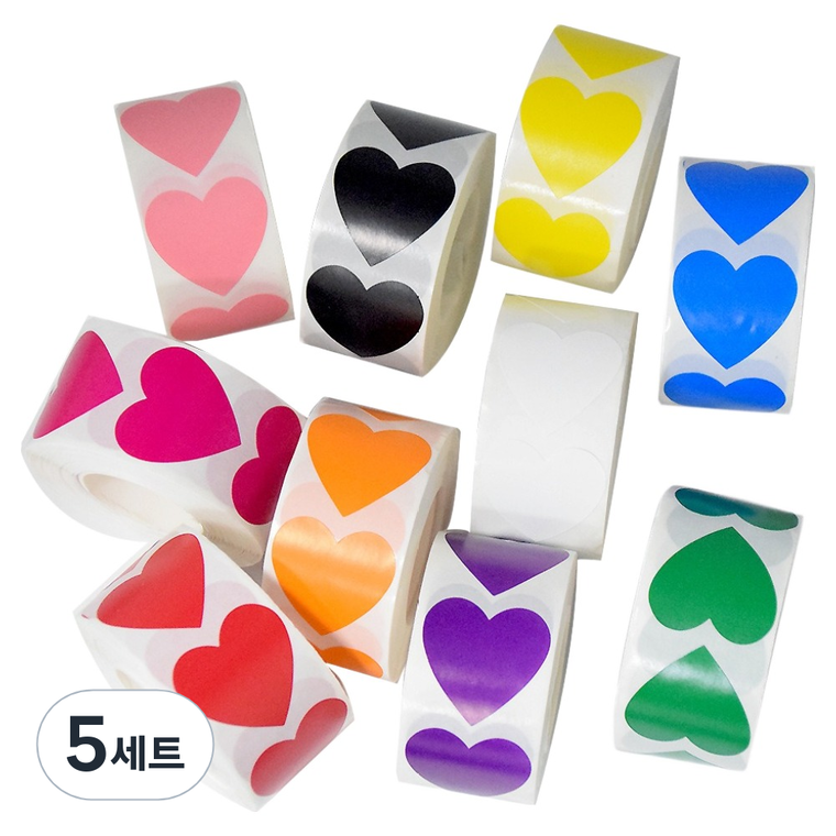 코히모 하트 데코 포장 롤 스티커 10종 x 500p 세트 4W509, 5세트, 혼합색상