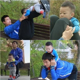 '슈퍼맨' 이동국-대박이, 깔맞춤 커플티+커플 운동