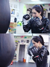 배우 한채아, 촬영 틈틈이 체력 관리 '포착'..."복싱장의 경국지색"