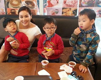 삼둥이, 고소영과 깜짝 만남…"이모님 예뻐요"