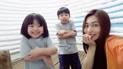 김정화, 양머리로 완성한 찜질방 패션 '붕어빵 네가족'