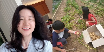 이영애, 쌍둥이와 햇감자 수확…요리솜씨 뽐내