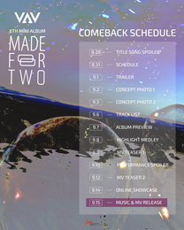 ‘15일 컴백’ VAV, 6th 미니앨범 타이틀은 ‘MADE FOR TWO’…스케줄러 이미지 공개