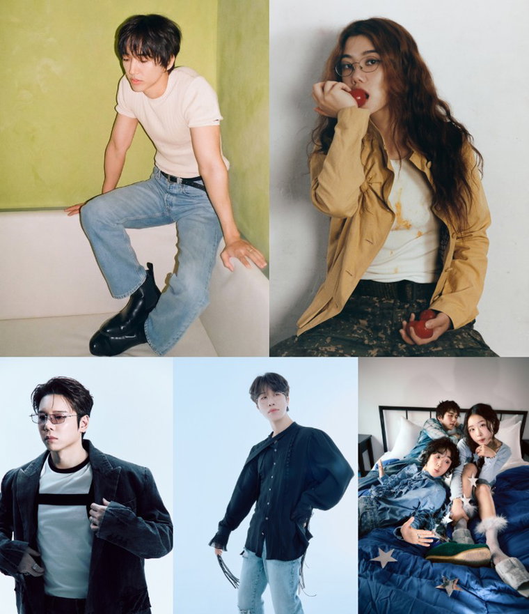 (왼쪽 위부터 시계방향) 이승윤, 새소년, 신인류, 소란, 레이든